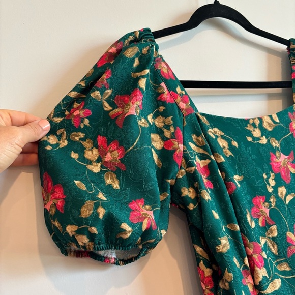Draper James Emerald Green Floral Puff Sleeve Square Neck Midi Dress Small - Picture 9 of 11